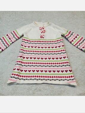 Janie and Jack White Pink Heart  Baby Girl 6 12 month Kidcore Knit Sweater Dress